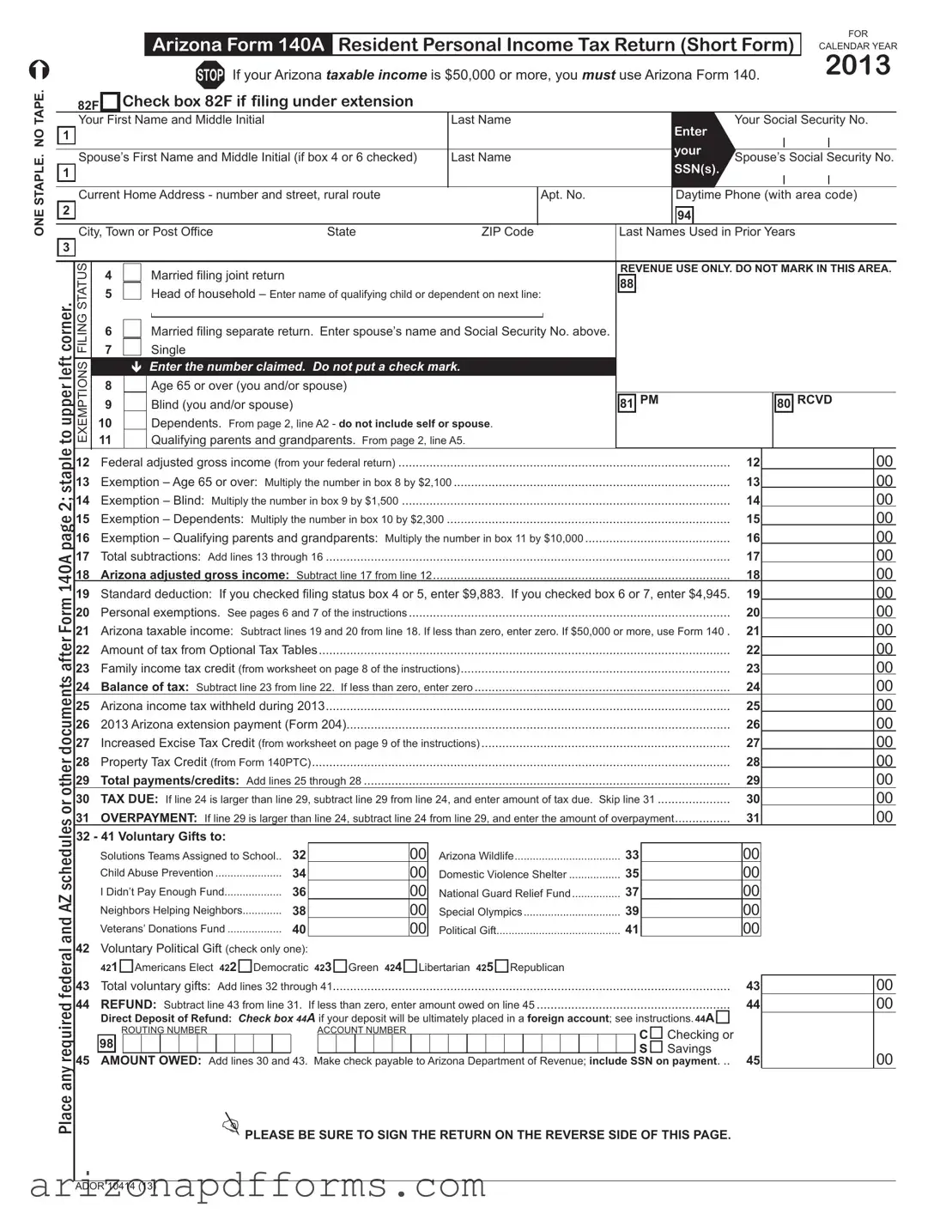Blank Arizona 140A Template