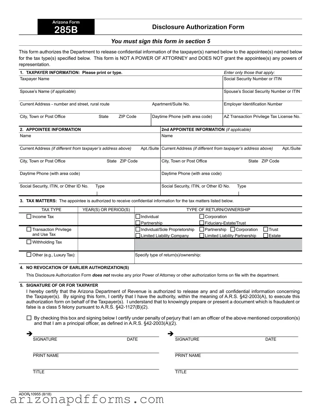 Blank Arizona 285 Template