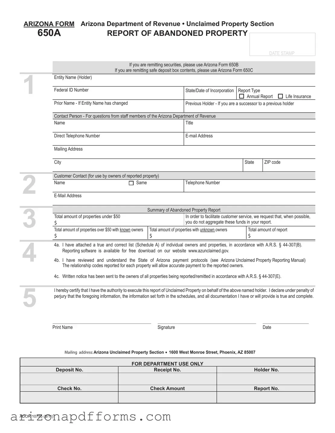 Blank Arizona 650A Template