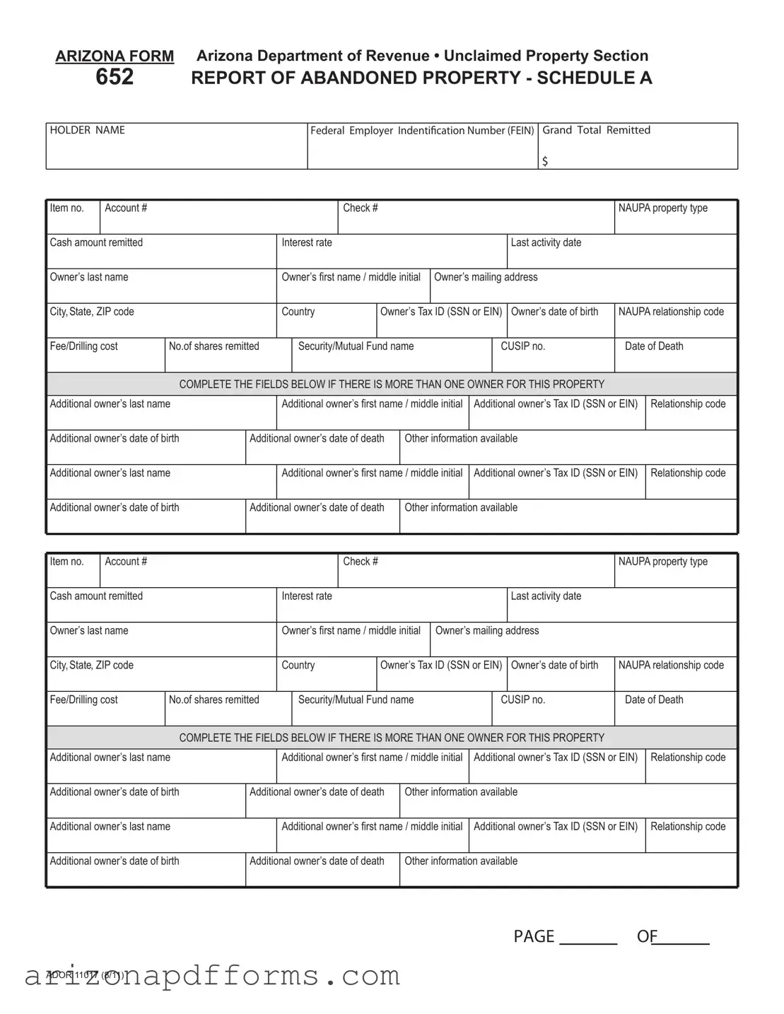 Blank Arizona 652 Template