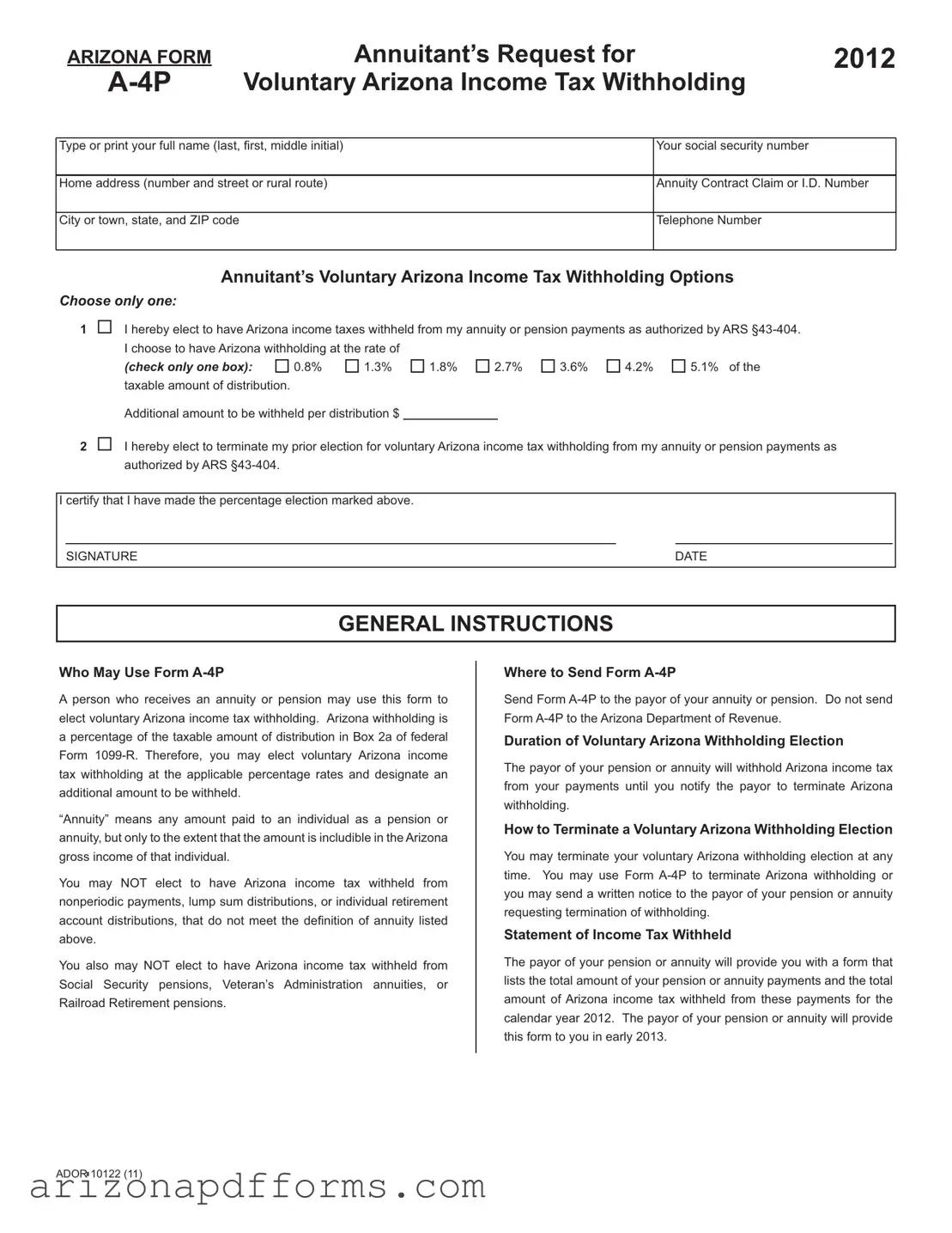 Blank Arizona A 4P Template