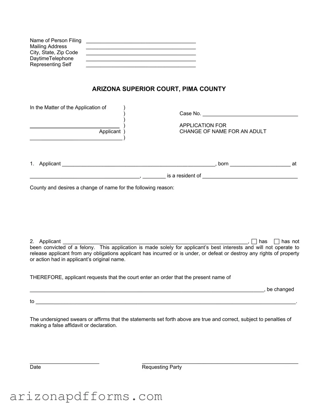 Blank Arizona Court Change Name Template