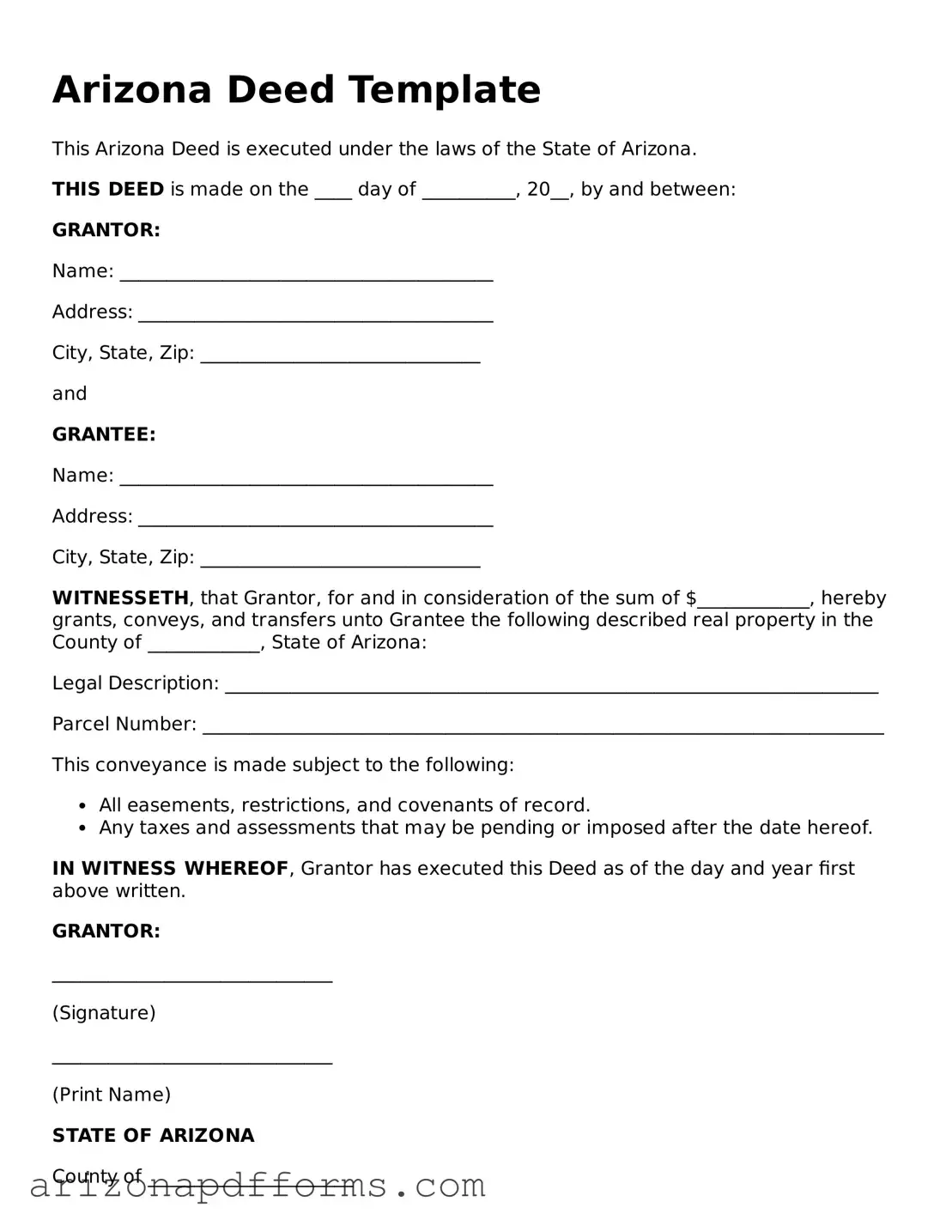 Official  Deed Template for Arizona