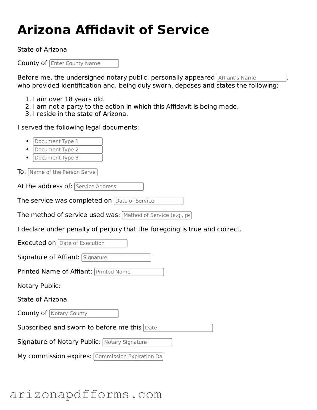 Official  Affidavit of Service Template for Arizona
