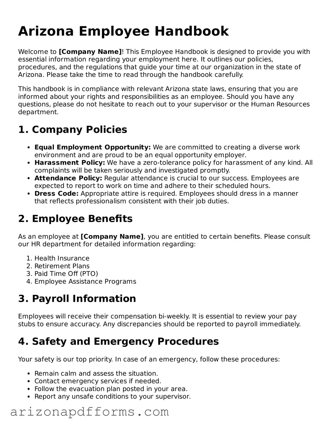 Official  Employee Handbook Template for Arizona