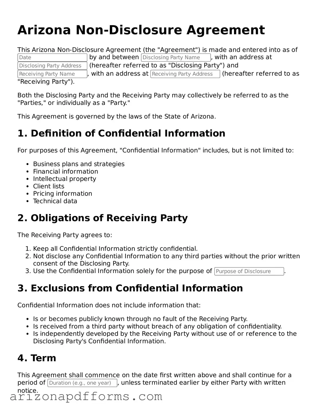 Official  Non-disclosure Agreement Template for Arizona
