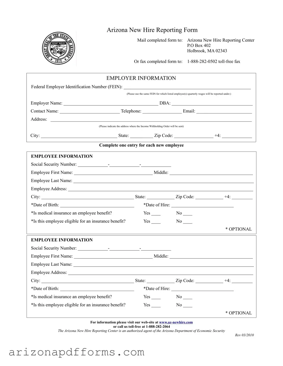 Blank Arizona New Hire Reporting Template