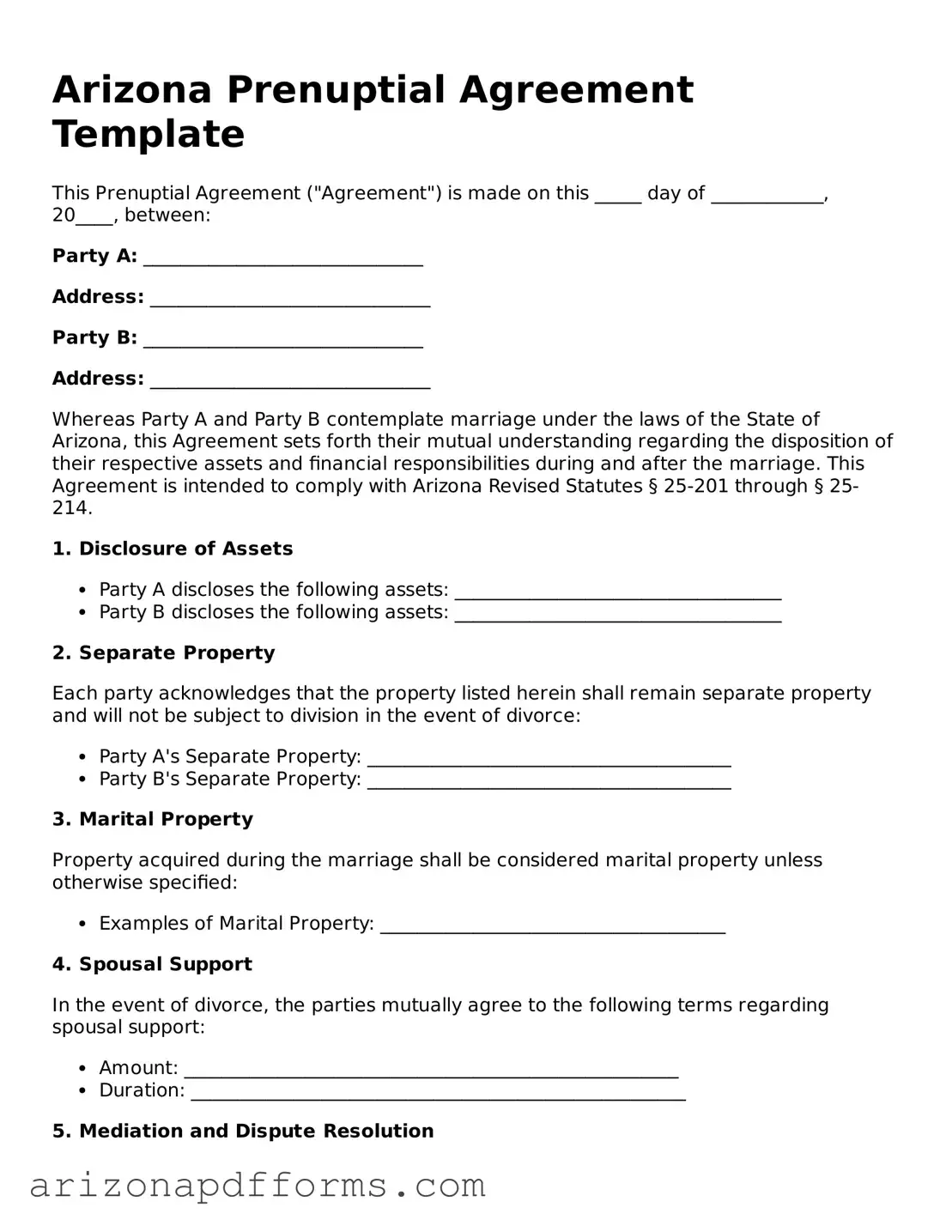 Official  Prenuptial Agreement Template for Arizona