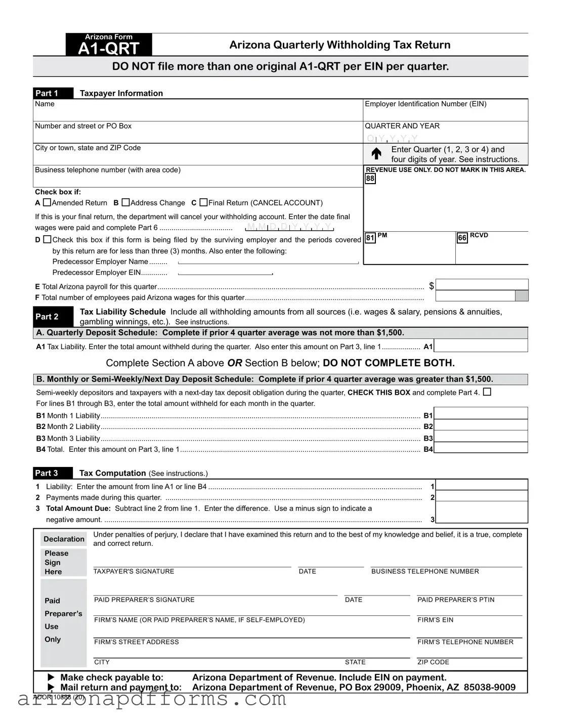 Blank Arizona Tax Return Template