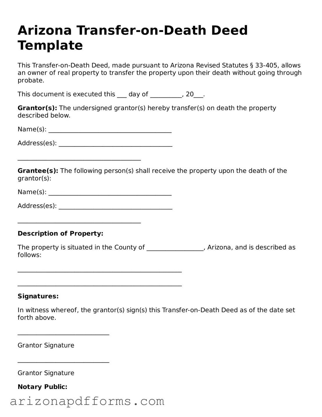 Official  Transfer-on-Death Deed Template for Arizona