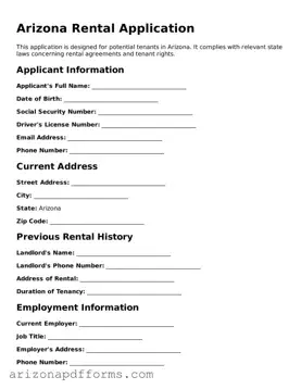 Official  Rental Application Template for Arizona