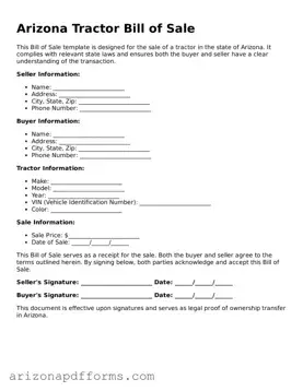 Official  Tractor Bill of Sale Template for Arizona