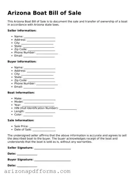 Official  Boat Bill of Sale Template for Arizona