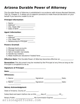 Official  Durable Power of Attorney Template for Arizona