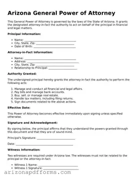 Official  General Power of Attorney Template for Arizona