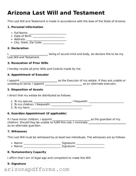 Official  Last Will and Testament Template for Arizona
