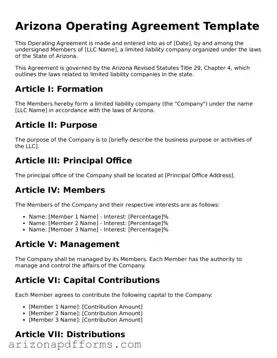 Official  Operating Agreement Template for Arizona