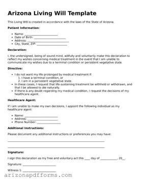 Official  Living Will Template for Arizona