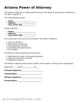 Official  Power of Attorney Template for Arizona