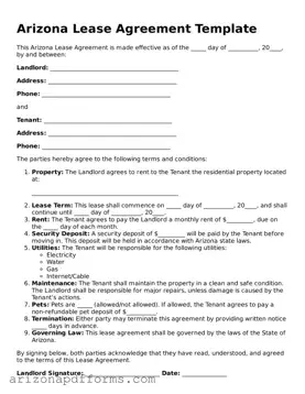 Official  Lease Agreement Template for Arizona