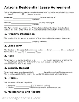 Official  Residential Lease Agreement Template for Arizona