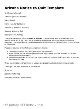 Official  Notice to Quit Template for Arizona