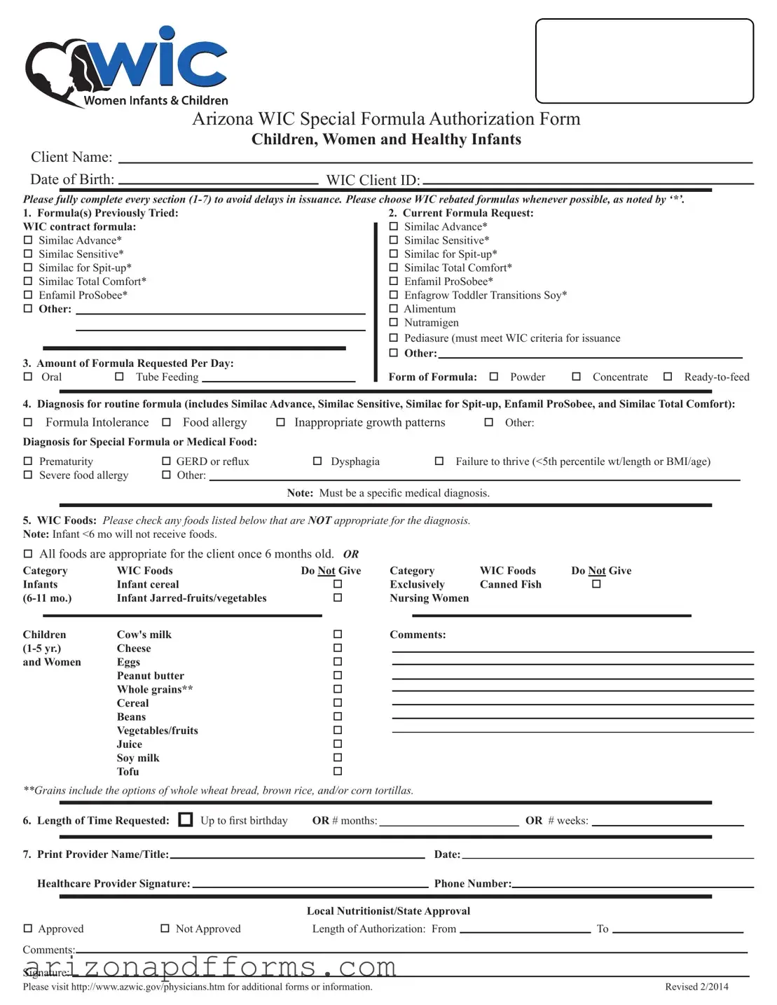 Blank Wic Arizona Template